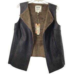 Dylan Los Angeles Reversible Vest Women Medium Brown Faux Fur Suede Western Boho